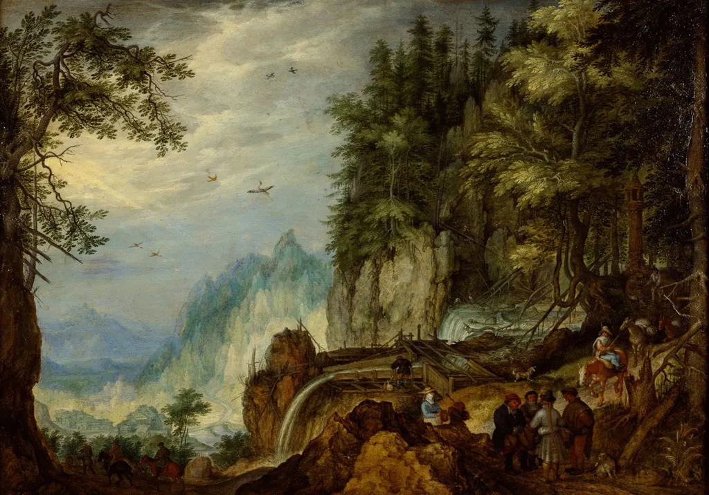 Gebirgslandschaft mit Reisenden, by Roelant Savery, unspecified, 1608