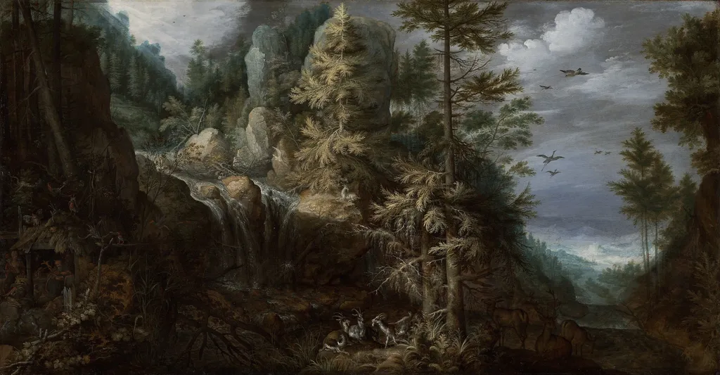 Landscape with the Temptation of Saint Anthony, by Roelant Savery, oil, 1617