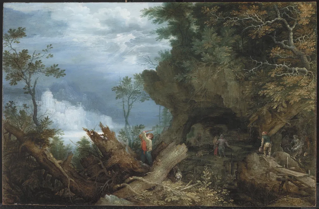 Mountainous Landscape with an Entrance to a Mine, by Roelant Savery, unspecified, 1612