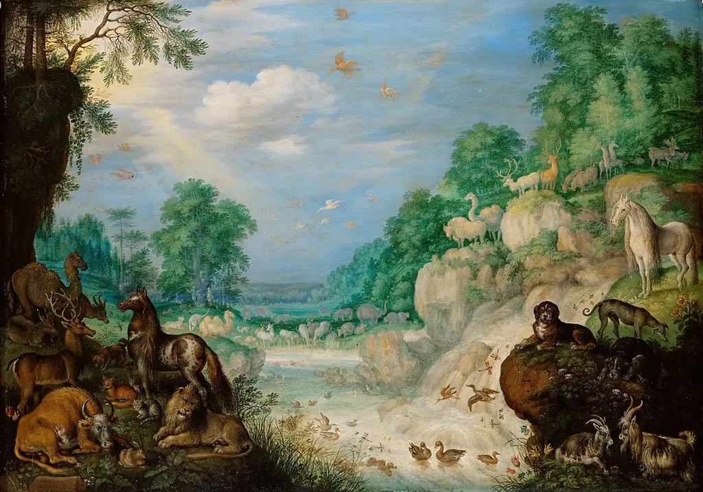 Paradies (Im Hintergrund: Der Sündenfall), by Roelant Savery