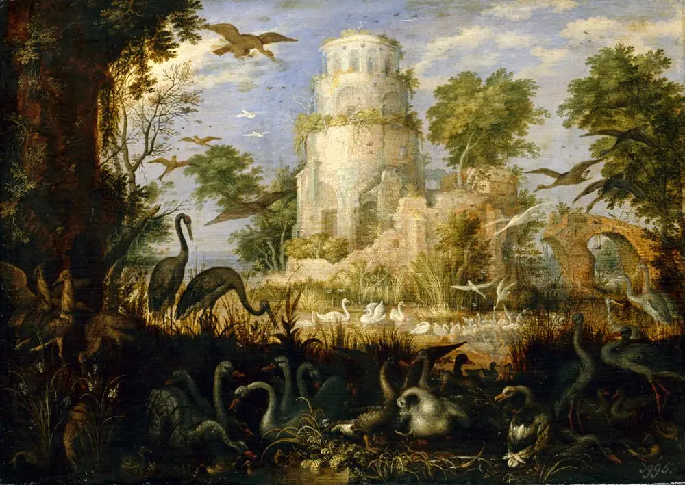 Tower Ruin at a Bird Pond, by Roelant Savery