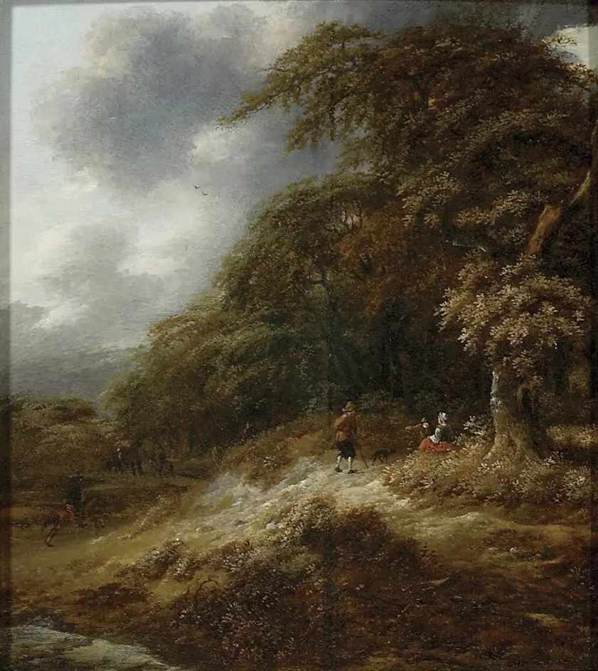 A Path leading through a Wood with Figures, by Roelof Jansz van Vries