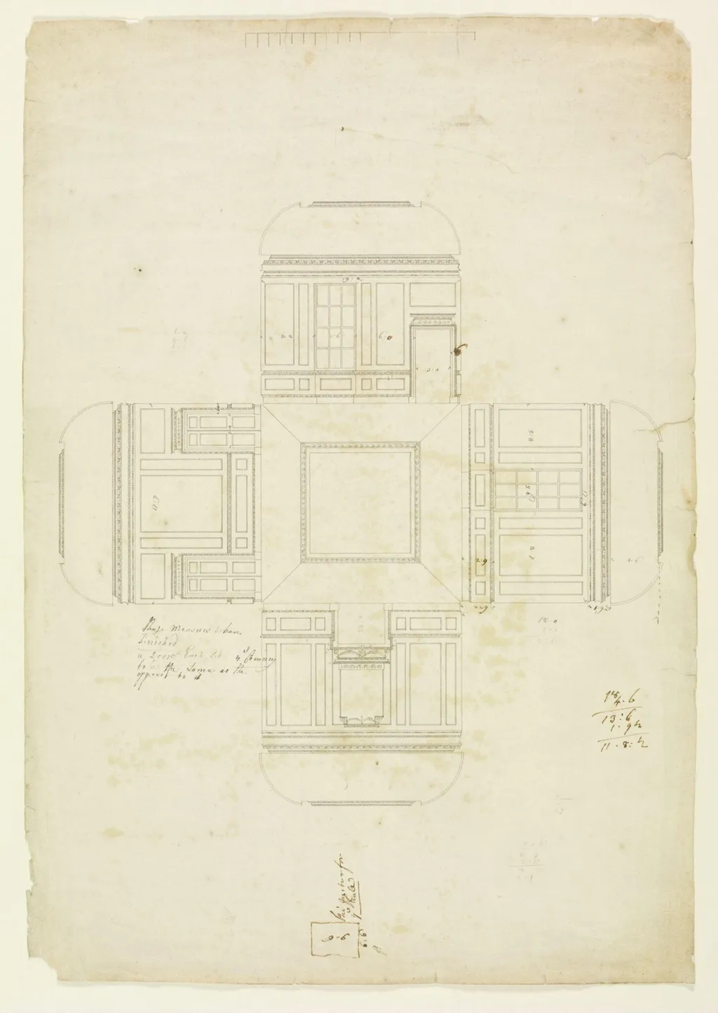 Elevations of the interior walls and a plan of the ceiling of the Parlour, by Roger Morris, 1728