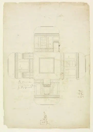 Elevations of the interior walls and a plan of the ceiling of the Parlour, by Roger Morris