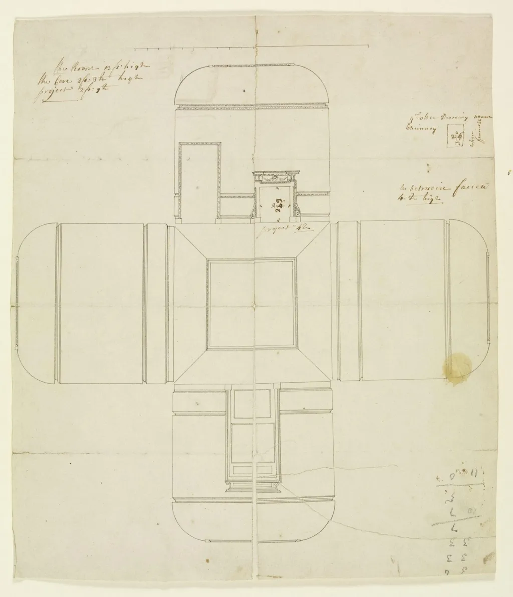 Elevations of the interior walls of Combe Bank, by Roger Morris, 1728