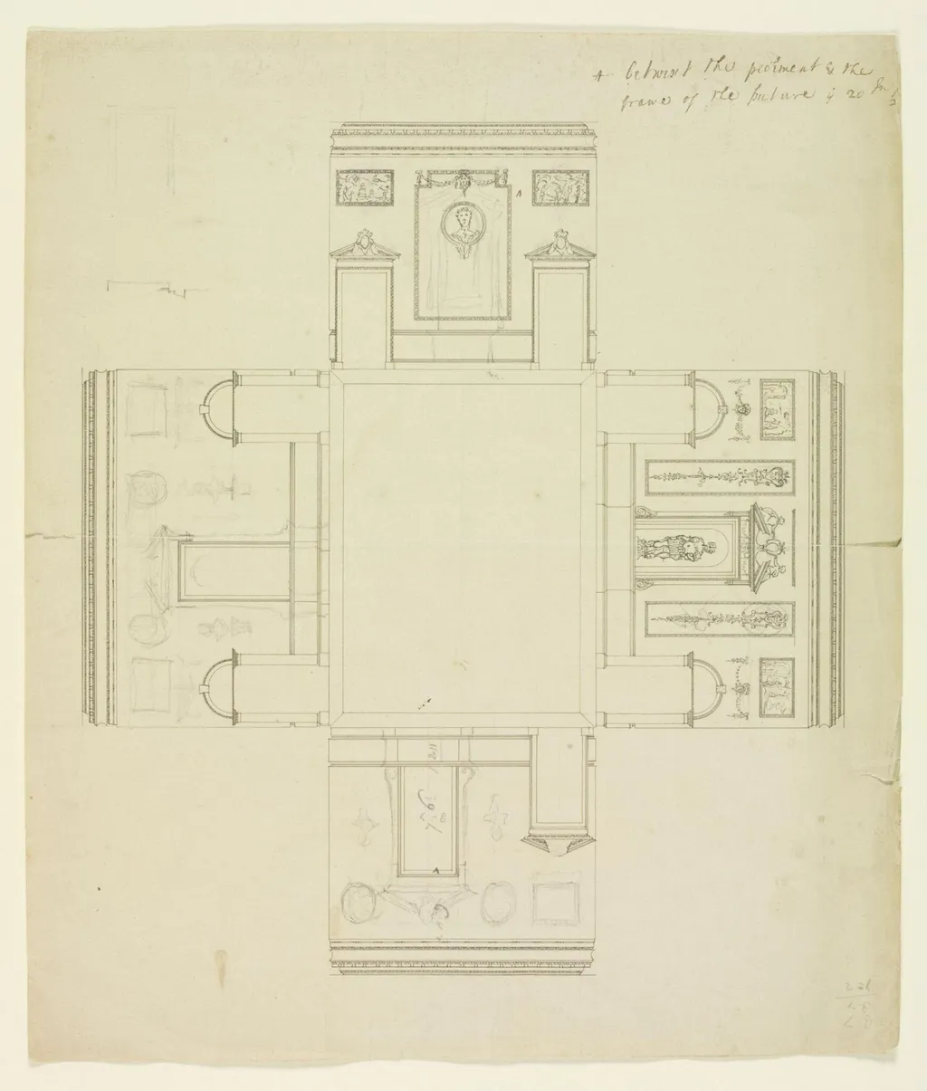 Elevations of the interior walls of the Hall, Combe Bank., by Roger Morris, 1728
