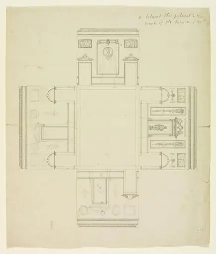 Elevations of the interior walls of the Hall, Combe Bank., by Roger Morris