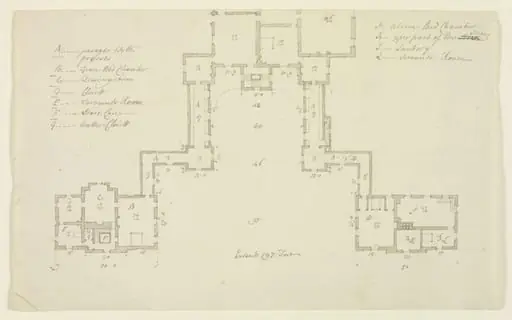 Sketch plan of additions to the North side of Combe Bank., by Roger Morris