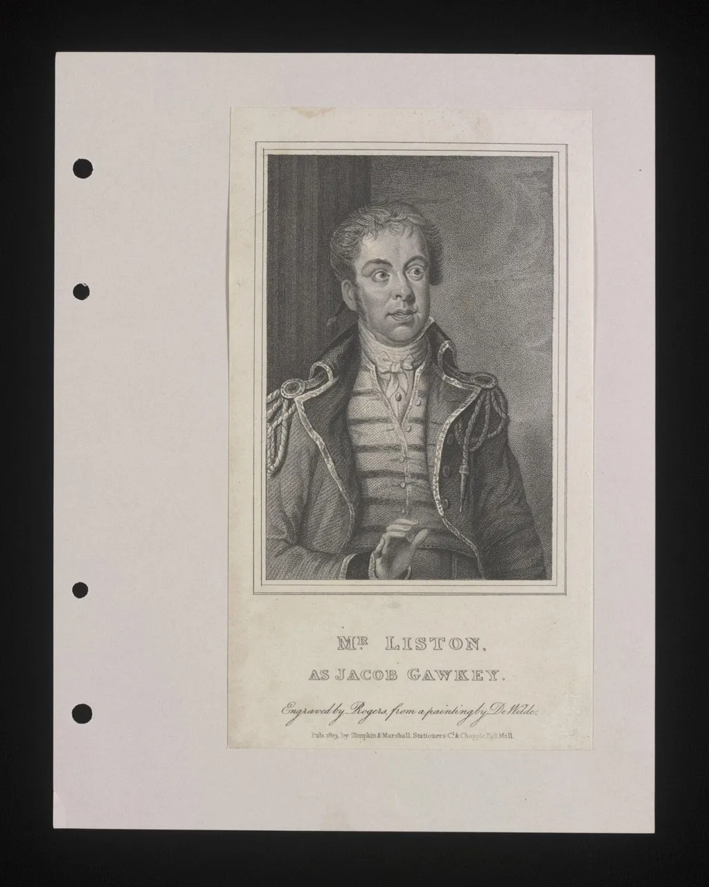 Mr Liston as Jacob Gawkey, by Rogers, 1823