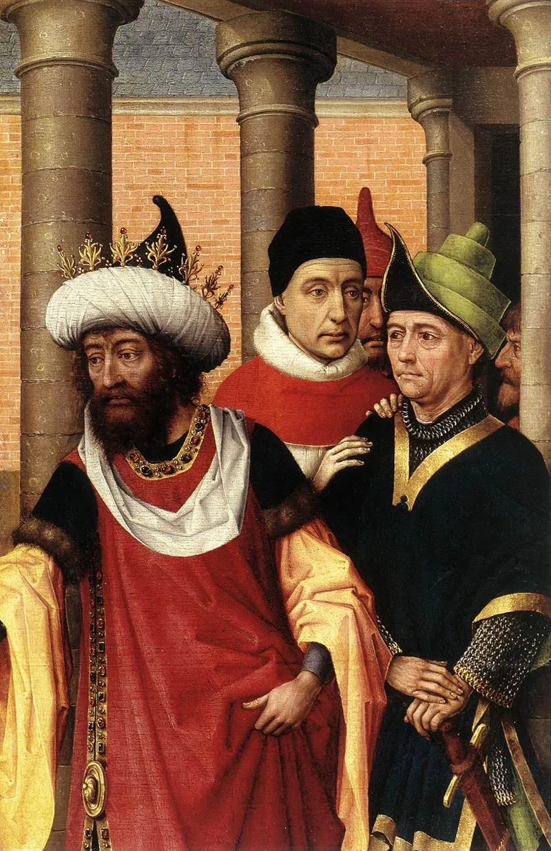Fragment with group of men, by Rogier van der Weyden, oil, 1424