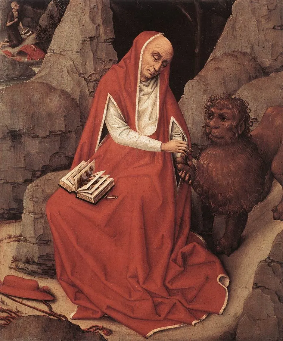 St Jerome and the Lion, by Rogier van der Weyden, oil, 1450