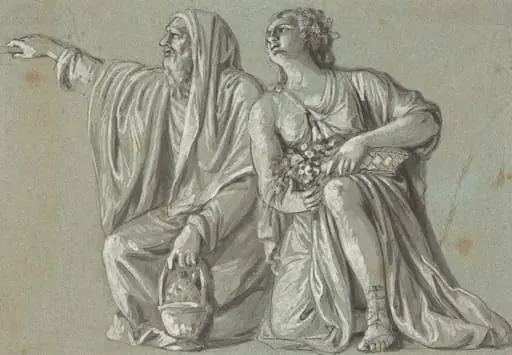 Two Kneeling Figures with Offerings, by Roman 18th Century