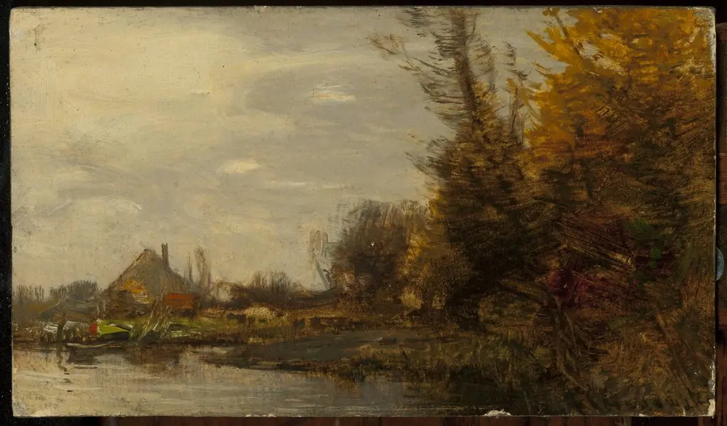 Autumn landscape with a cottage at waterside, by Roman Kochanowski