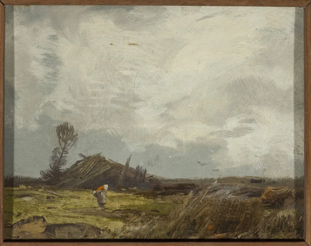 Countryside landscape with a hut, by Roman Kochanowski, oil, 1898