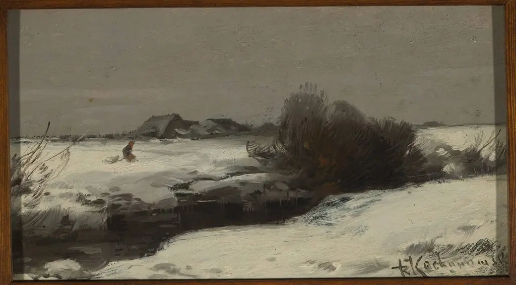 Winter landscape with a stream, by Roman Kochanowski