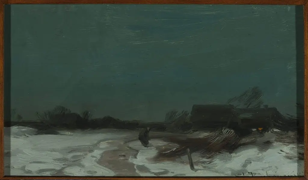Winter landscape with cottages, by Roman Kochanowski