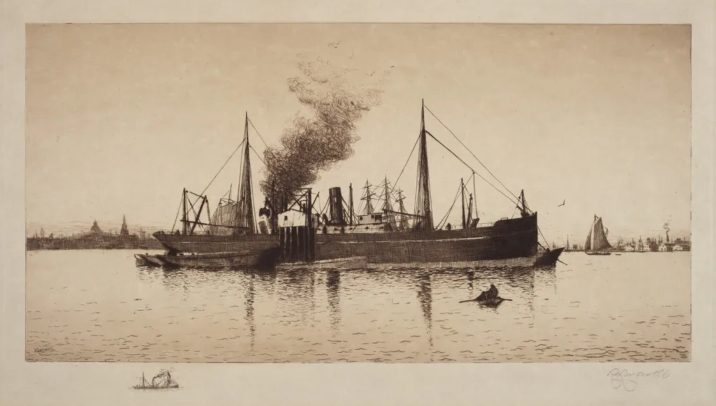 Untitled (Steamship In Boston Harbor), by Rominer Lovewell, ink, 1888