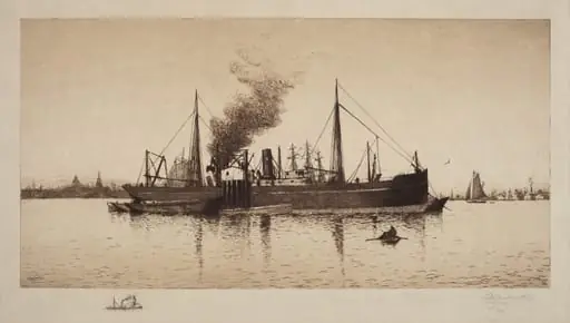 Untitled (Steamship In Boston Harbor), by Rominer Lovewell