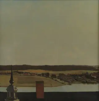 Roof Ridge of Frederiksborg Castle with View of Lake, Town and Forrest, by Christen Købke
