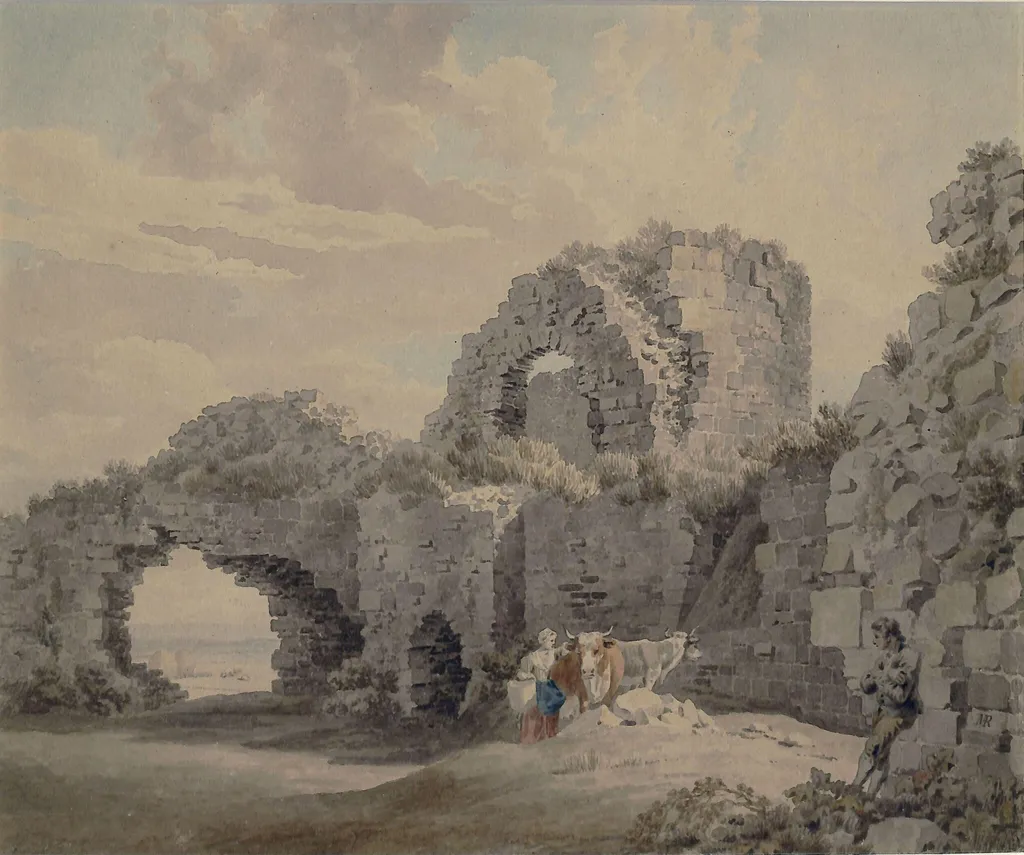 Ruins of Pevensey Castle, by Rooker, watercolor, 1760