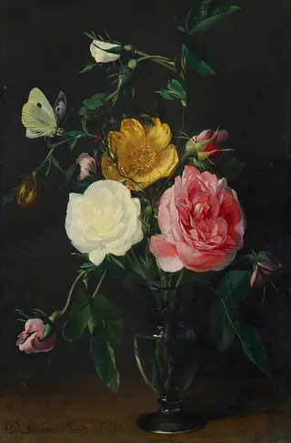 Roses in a glass vase, by Daniel Seghers
