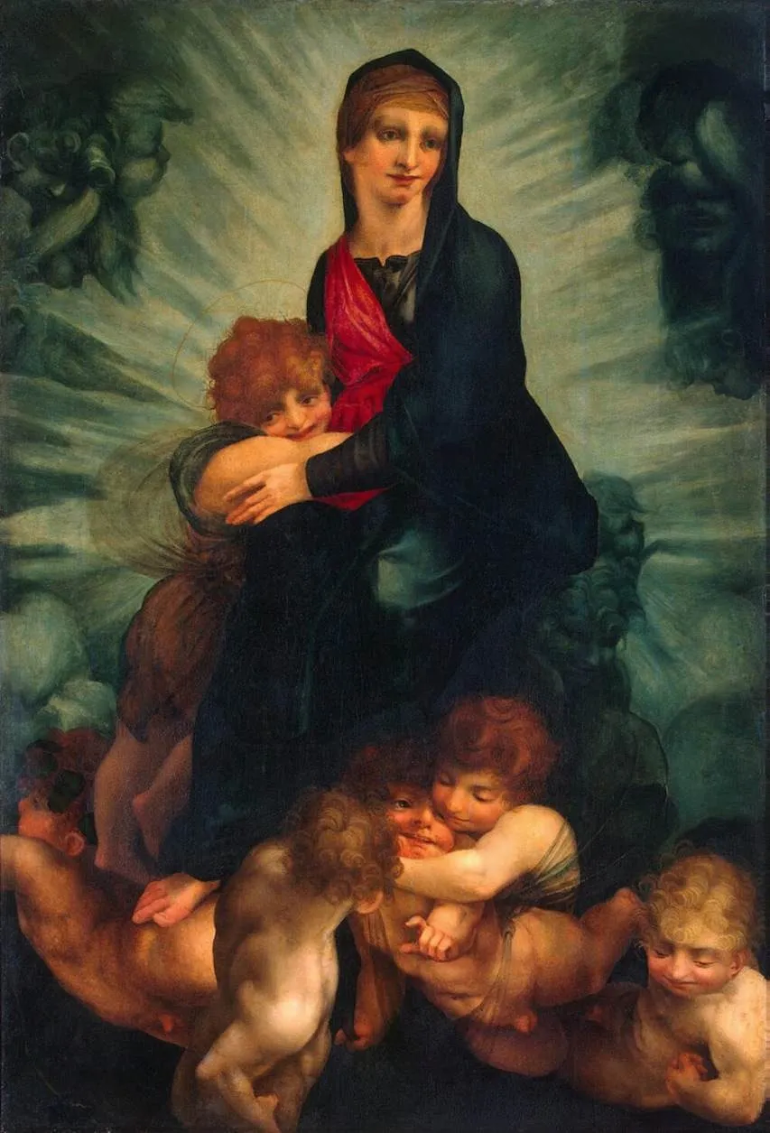 Madonna and Child with Cherubs, by Rosso Fiorentino, oil, 1517