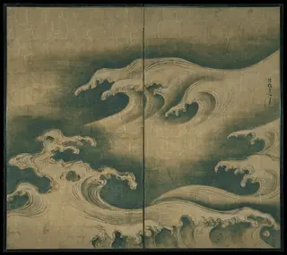 波濤図屏風|Rough Waves, by Ogata Kōrin