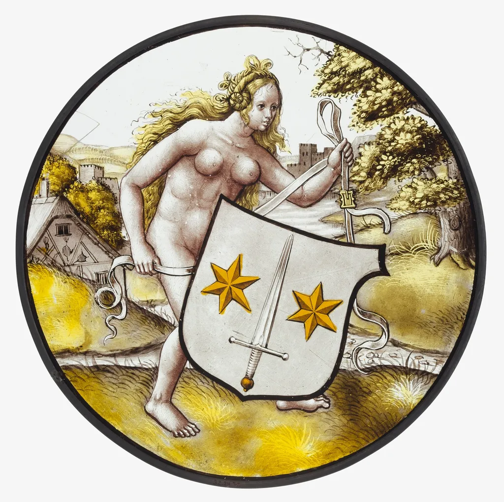 Roundel with Nude Woman Supporting a Heraldic Shield, unspecified, 1515