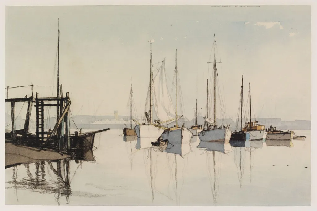 Newhaven Harbour, Sussex, by Rowland Hillder, watercolor, 1940