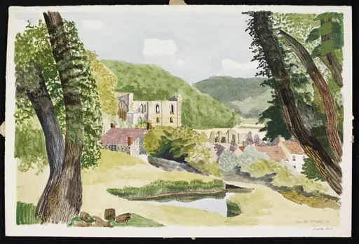 Distant view of Rievaulx Abbey, by Rowntree