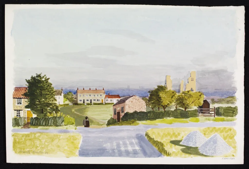 Sheriff Hutton; view over the plain of York, with York Minster in the distance, by Rowntree, watercolor, 1940