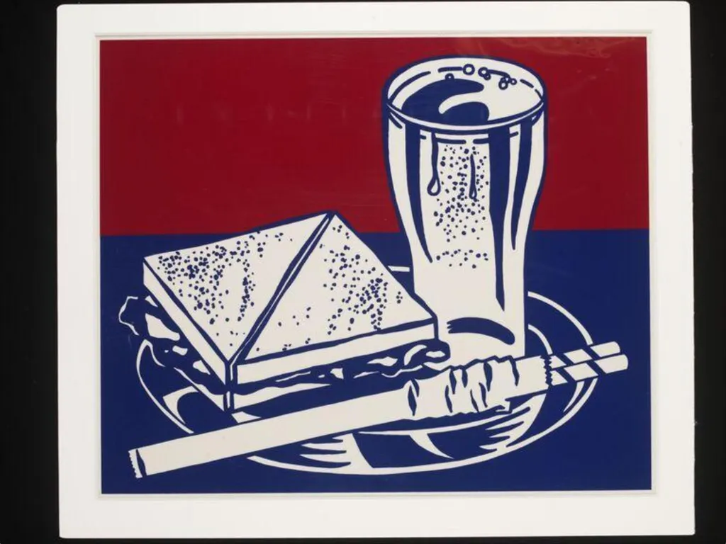 Untitled (image of sandwich and soda). Print from the suite 'Ten Works by Ten Painters.', by Roy Lichtenstein, 1964