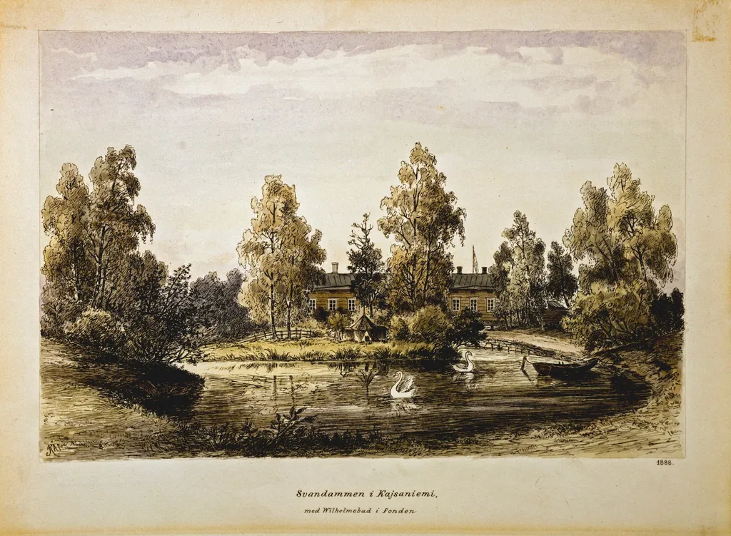 Kaisaniemen joutsenlampi, by Rudolf Åkerblom, 1897