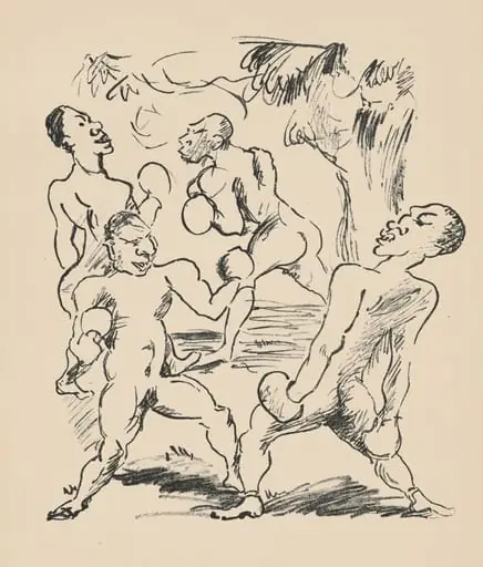 Die Boxer (The Boxers) from Deutsche Graphiker der Gegenwart (German Printmakers of Our Time), by Rudolf Grossman
