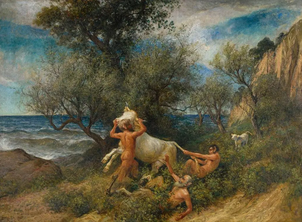 Drei Faune mit Kuh und Kalb