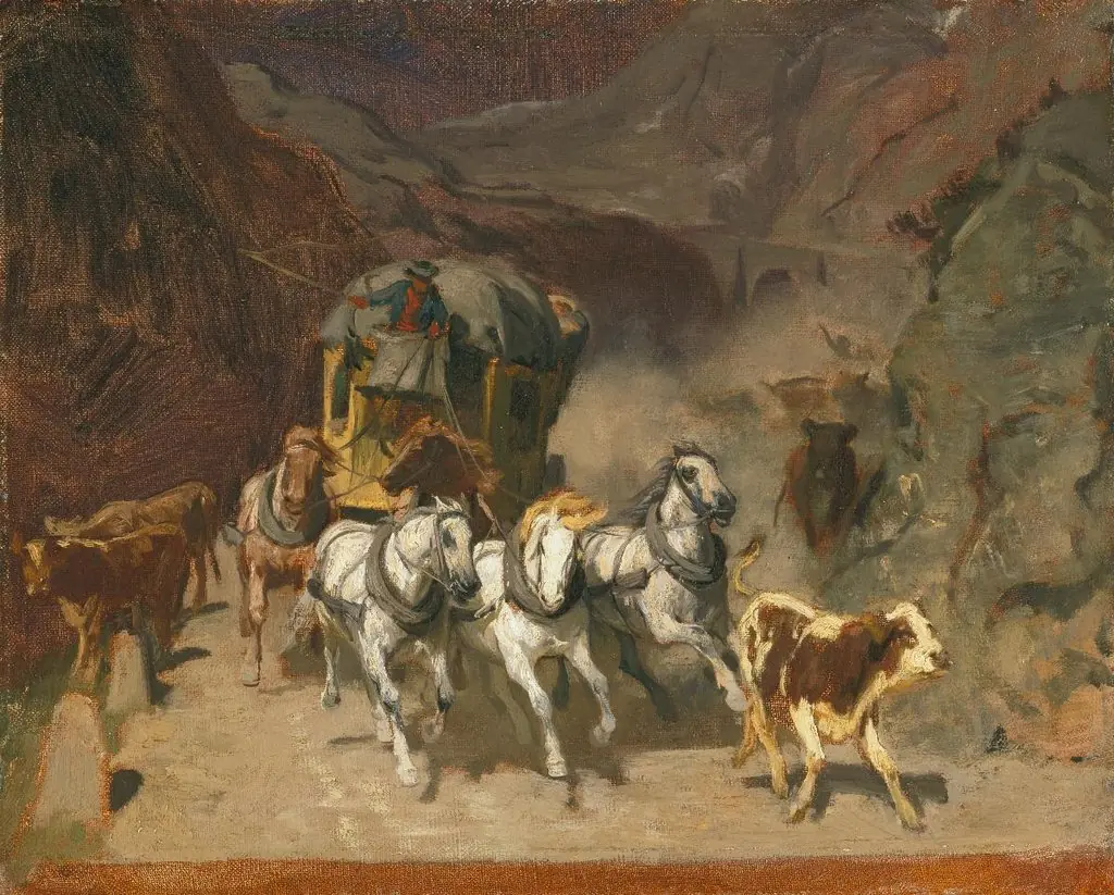 Erste Skizze zu «Die Gotthardpost», by Rudolf Koller