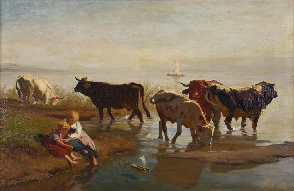 Kühe am See, by Rudolf Koller