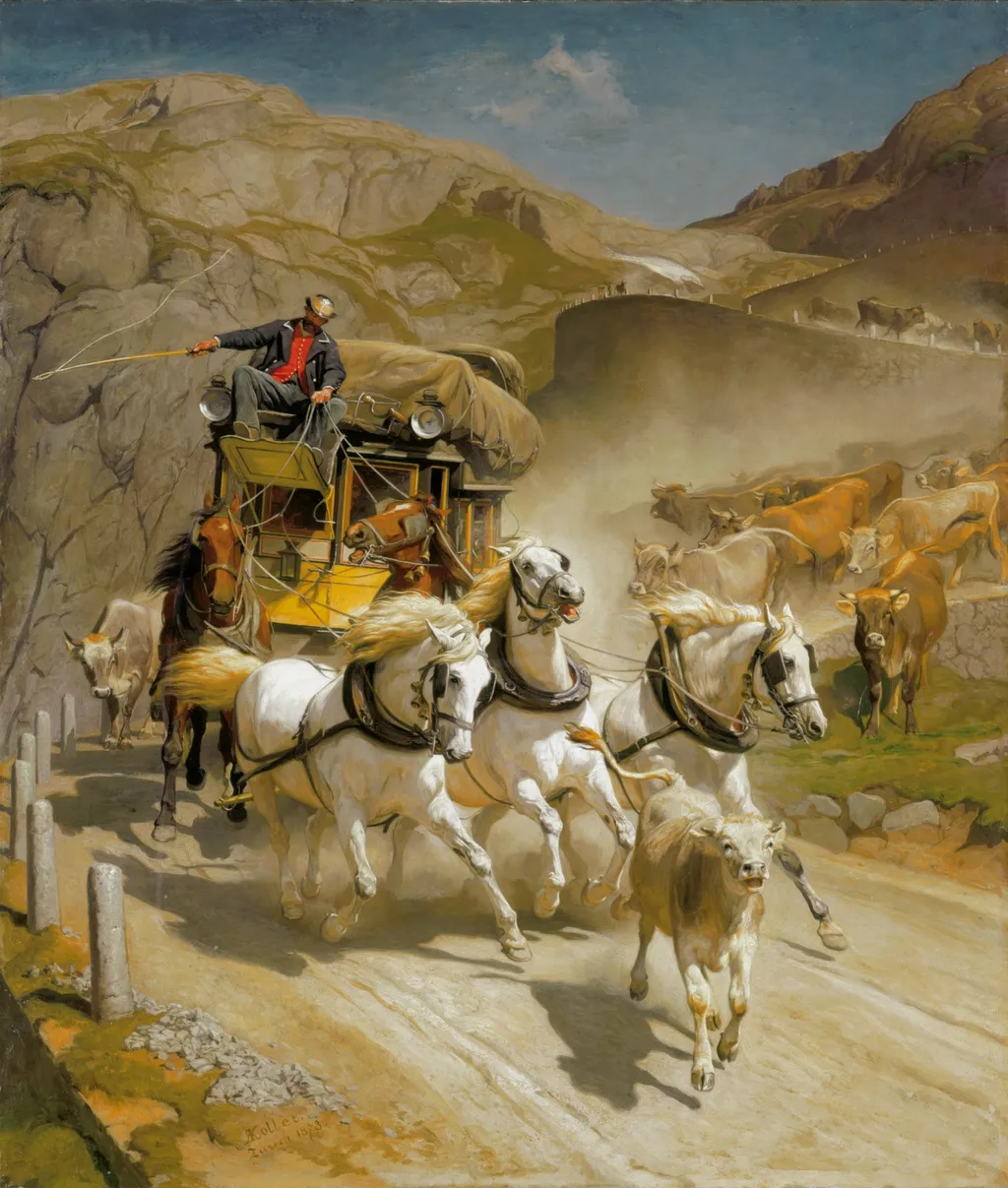 The Gotthard Post (1873), by Rudolf Koller, oil, 1873