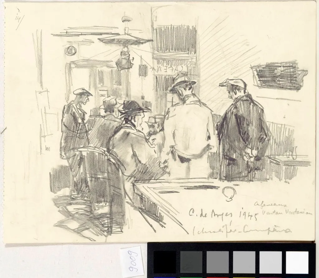 Cafenea la Curtea de Argeș, by Rudolf Schweitzer-Cumpăna, 1945