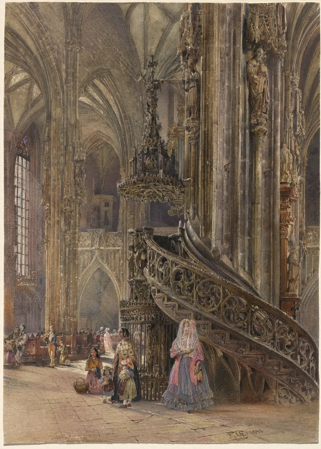 The Interior of the Cathedral of Saint Stephen at Vienna, by Rudolf von Alt, watercolor, 1841