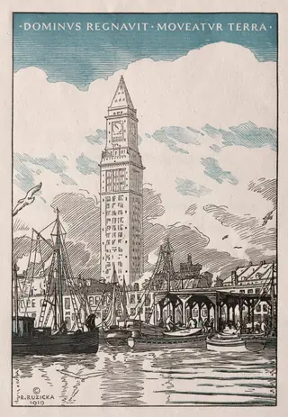 The Custom House Tower from the Waterside, by Rudolph Ruzicka, 1919