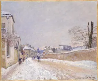 Rue Eugène Moussoir at Moret: Winter, by Alfred Sisley