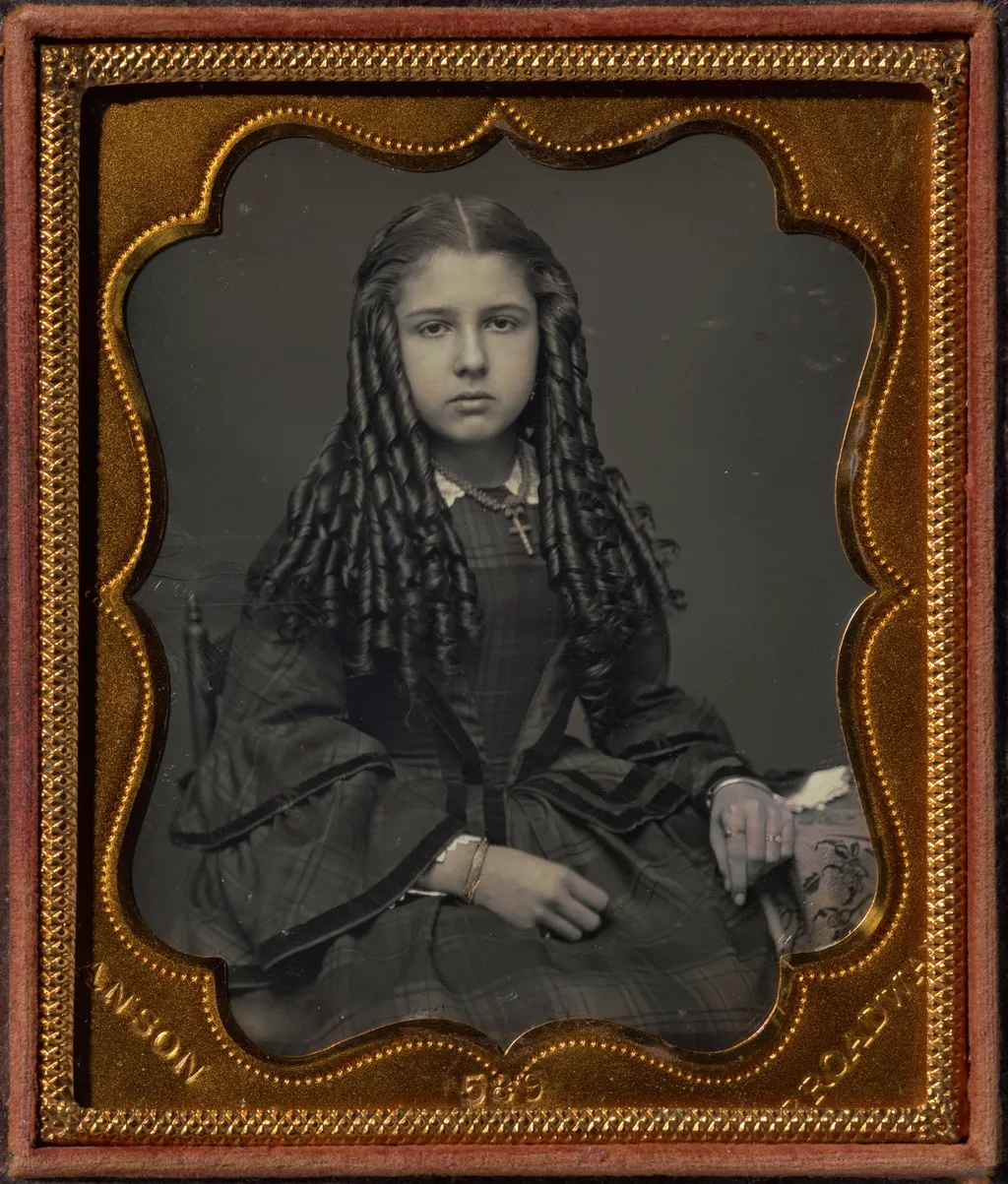 Teenage girl with bottle curls, by Rufus Anson, 1858