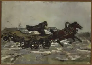 Rushing cart driven by a Jew, by Józef Chełmoński
