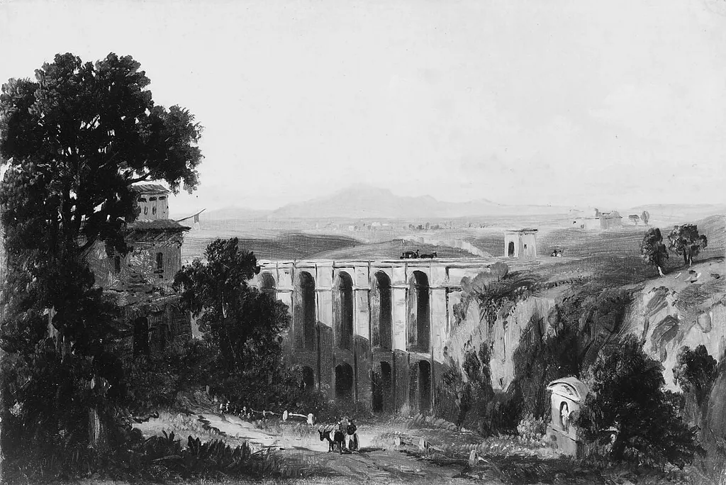 Civita Castellana and Mount Soracte, 1852, by Russell Smith, oil, 1852