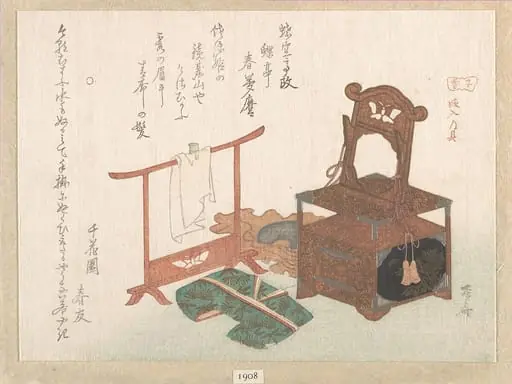 柳々居辰斎画 子春 嫁入の具『春雨集』 摺物帖|Accoutrements for a Bride, from the Spring Rain Collection (Harusame shū), vol. 1, by Ryūryūkyo Shinsai