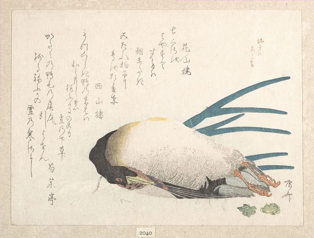 摺物帖 『春雨集』 鴨と葱|Spring Rain Collection (Harusame shū), vol. 1: Duck and Scallions, by Ryūryūkyo Shinsai, ink, 1814