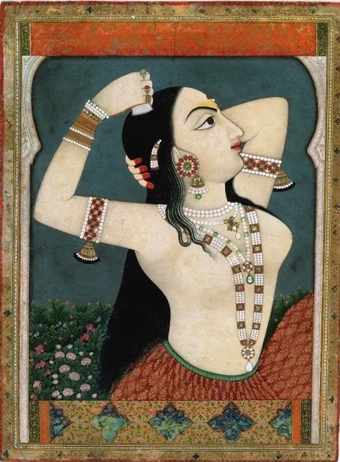 A lady combing her hair, by Sahib Ram, 1796