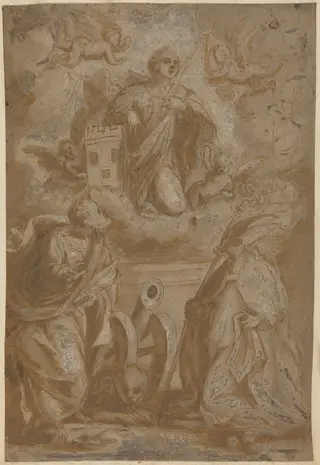 Saint Barbara in Glory with Saints Nicholas and Jerome