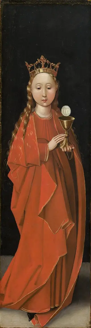 Saint Barbara [left wing exterior], by Master of the Starck Triptych